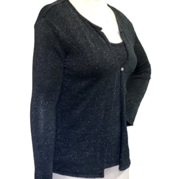 UNIFORM John Paul Richard Silk Blend Attached Twinset Top Black Sparkle 19Q - Picture 3 of 8